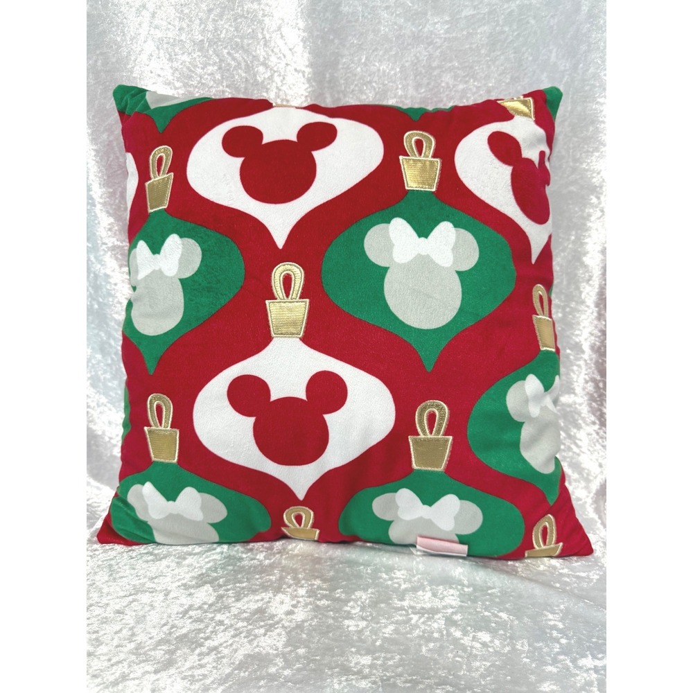 Disney Mickey Minnie Mouse Christmas Ornament Throw Pillow Red Green Jay Franco